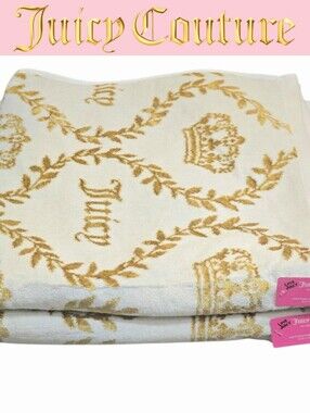 Juicy Couture Home Signature Logo Crown/Ribbon Oversize Cotton Viscose Towel Set